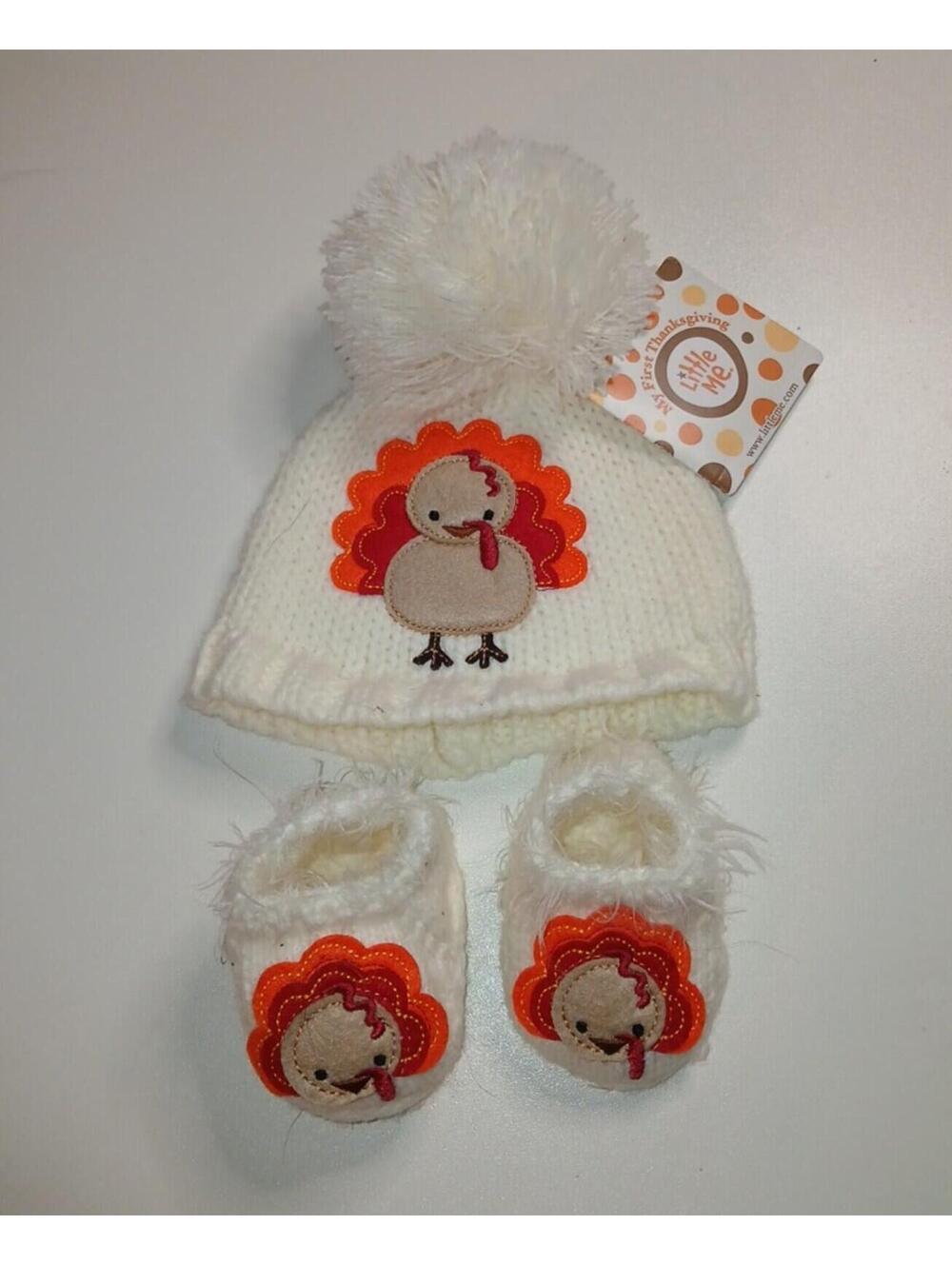 Little Me Baby Hat and Booties Set Thanksgiving Turkey Theme